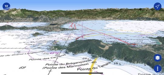 La vue en 3D que propose TZ iBoat pour distinguer les reliefs