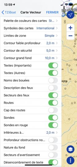 Le réglage très détaillé d'affichage des détails de la carte vectorielle