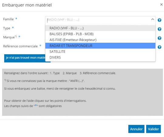 Différents types d'équipements peuvent être ajoutés