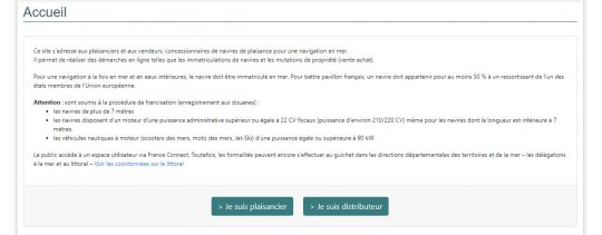 Page d'accueil du portail des démarches pour les plaisanciers