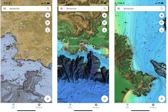 Les différentes couches de couleurs paramétrables des cartes C-Map