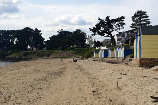 La grande plage de l'île aux Moines et ses cabines