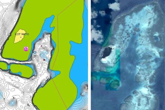 Comparaison cartographie marine numérique et vue aérienne