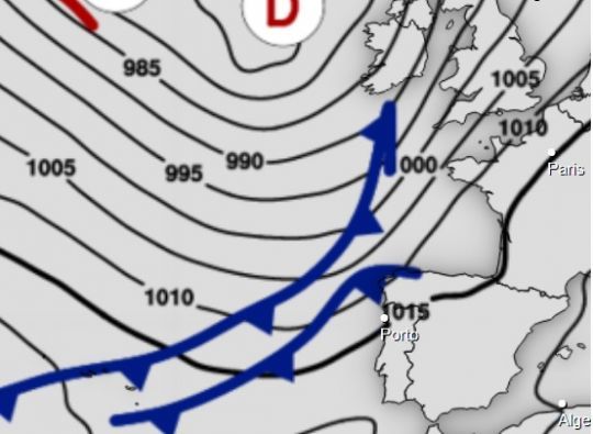 La carte isobarique pour les premiers jours de course