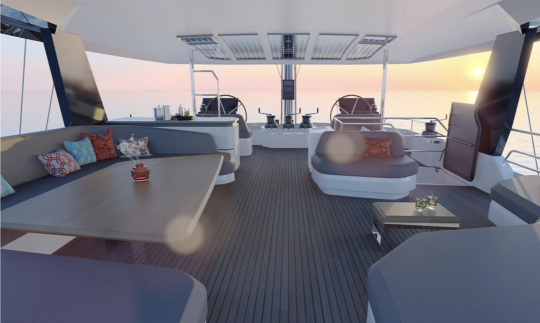 Un vaste flybridge pour la navigation © Berret Racoupeau