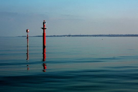 Le chenal balisé dans la baie des Veys