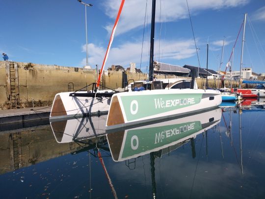 Le catamaran We Explore, porte étendard de la fondation avec lequel Roland Jourdain a couru la Route du Rhum