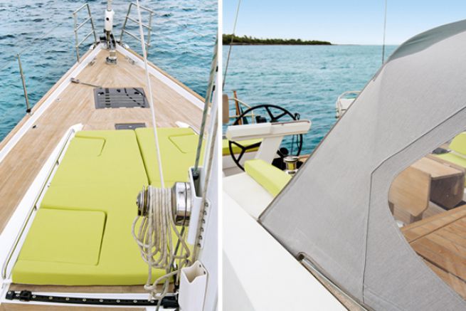 Tumbonas textiles Sunbrella y cierre trasero - Wauquiez Pilote Saloon